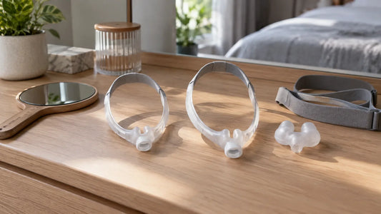 CPAP air blowing in eyes: two nasal mask frames of different sizes laid side by side on a dresser to compare fit